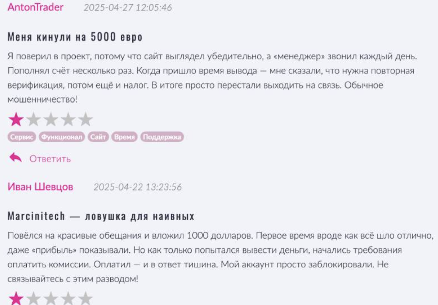 Marcinitech отзывы