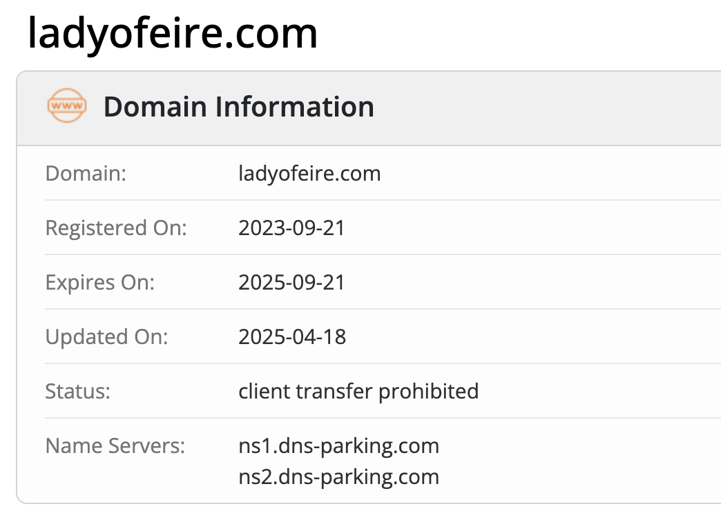 доменные данные ladyofeire.com