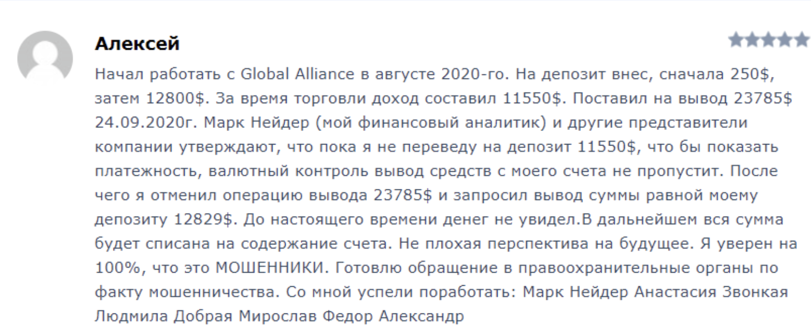 что говорят о Global Alliance Ltd
