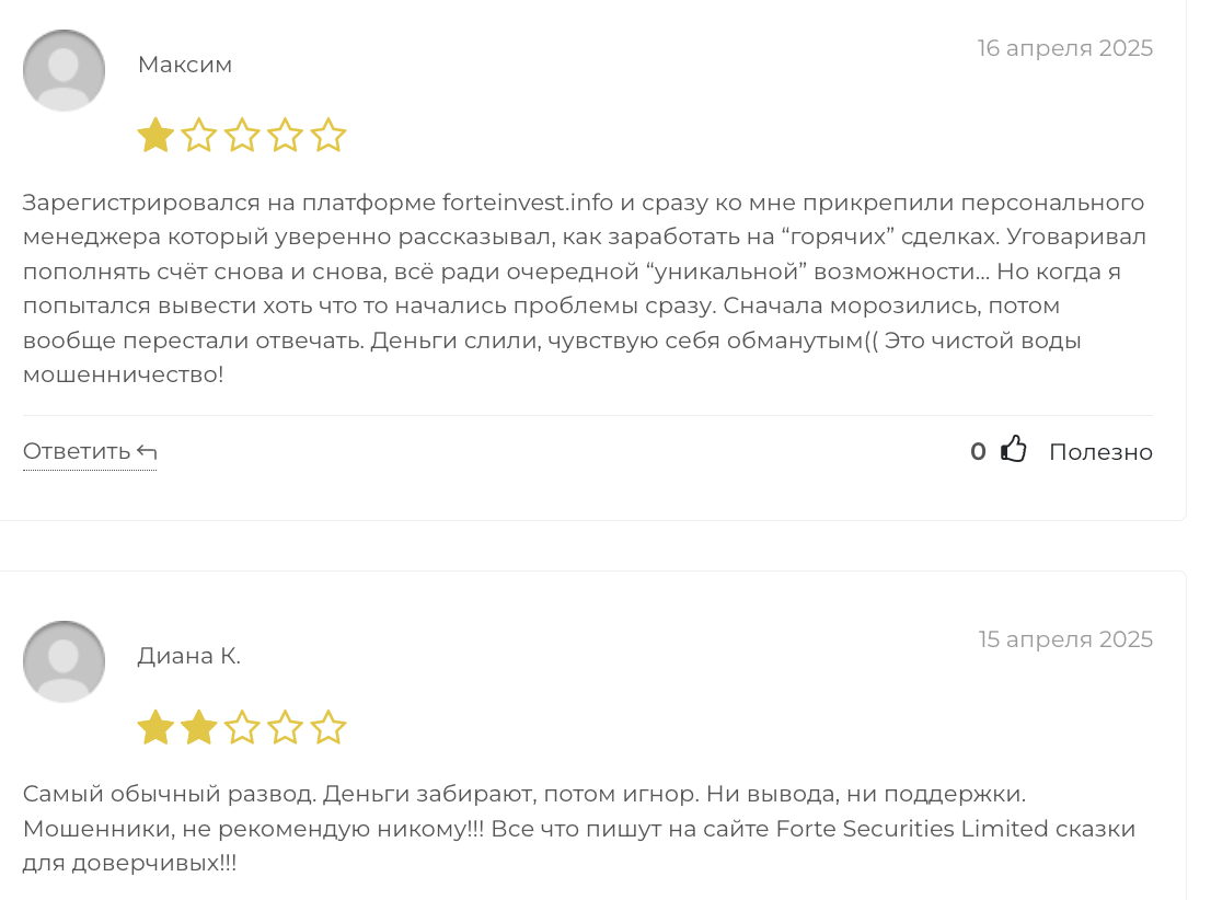 отзывы о Forte Securities Limited