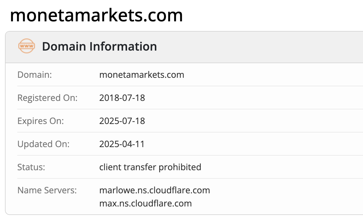 информация о домене Moneta Markets