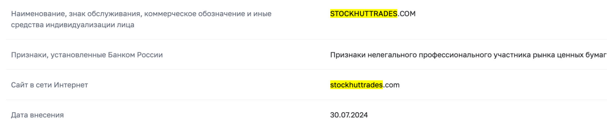 Stockhuttrades юридическая информация