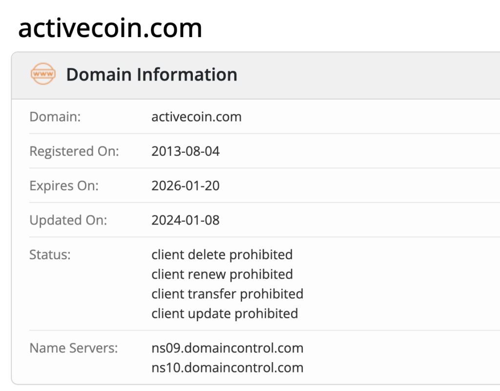 Active Coin Inc домен
