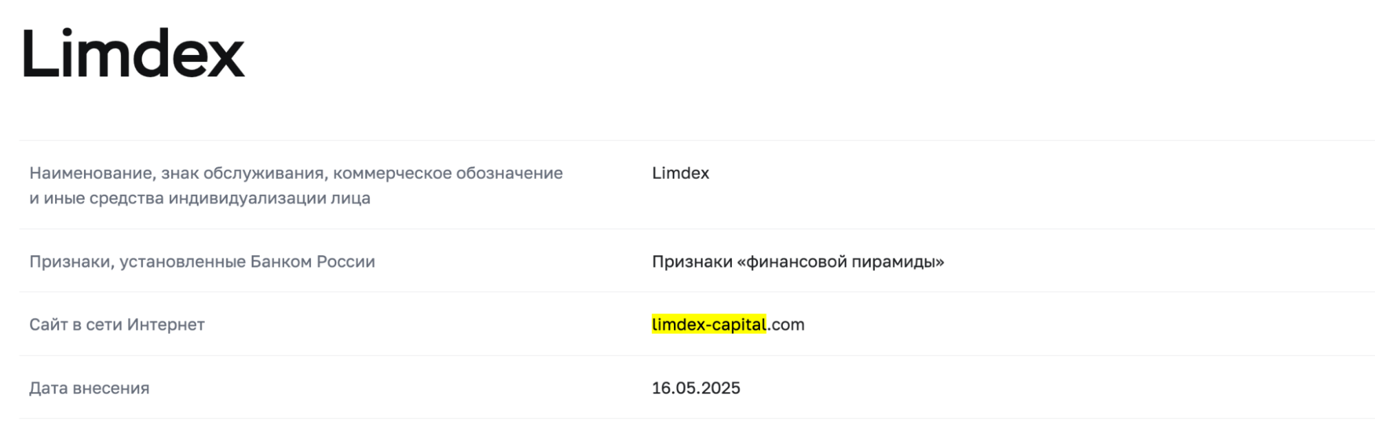 cbr.ru Limdex Capital