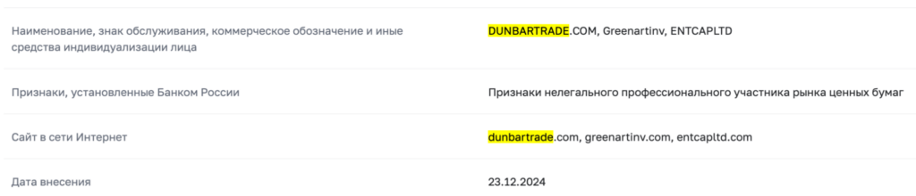 DUNBAR TRADE & INVEST мошенники