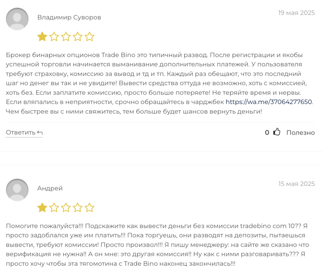 отзывы клиентов о брокере Trade Bino