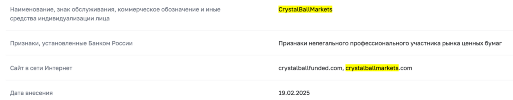 список цб Crystal Ball Market