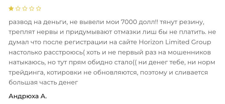 жалоба клиента Horizon Limited Group