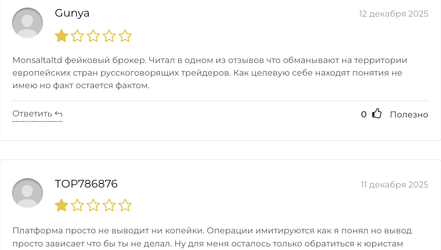 отзывы о Monsalta LTD